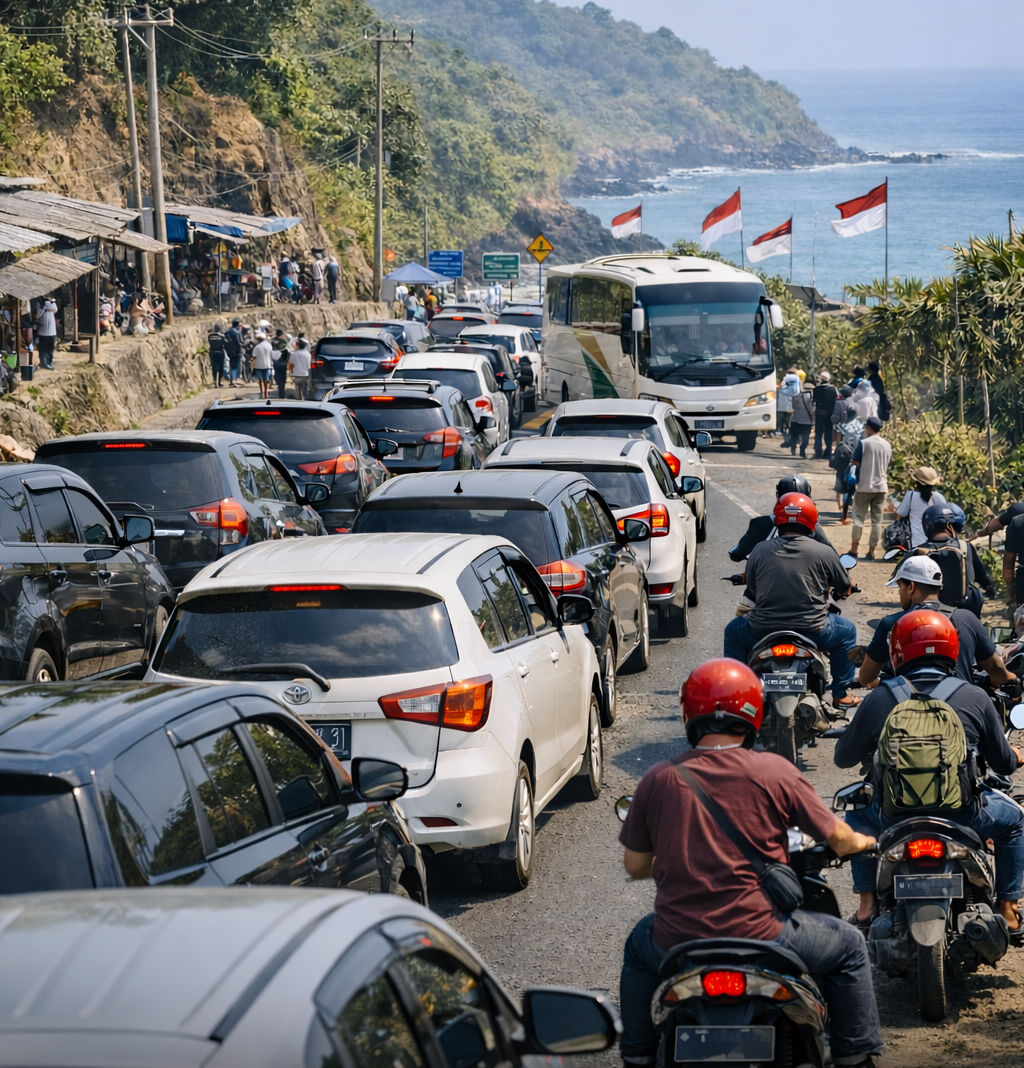 Kepadatan lalu lintas di jalur wisata Lombok saat musim ramai menuntut perencanaan perjalanan yang lebih matang.